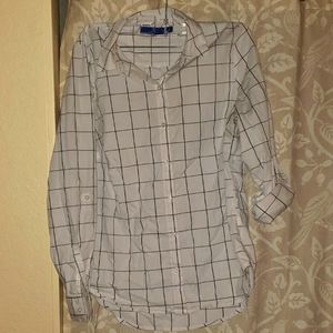 Apt 9 button down blouse with black and gray grid pattern